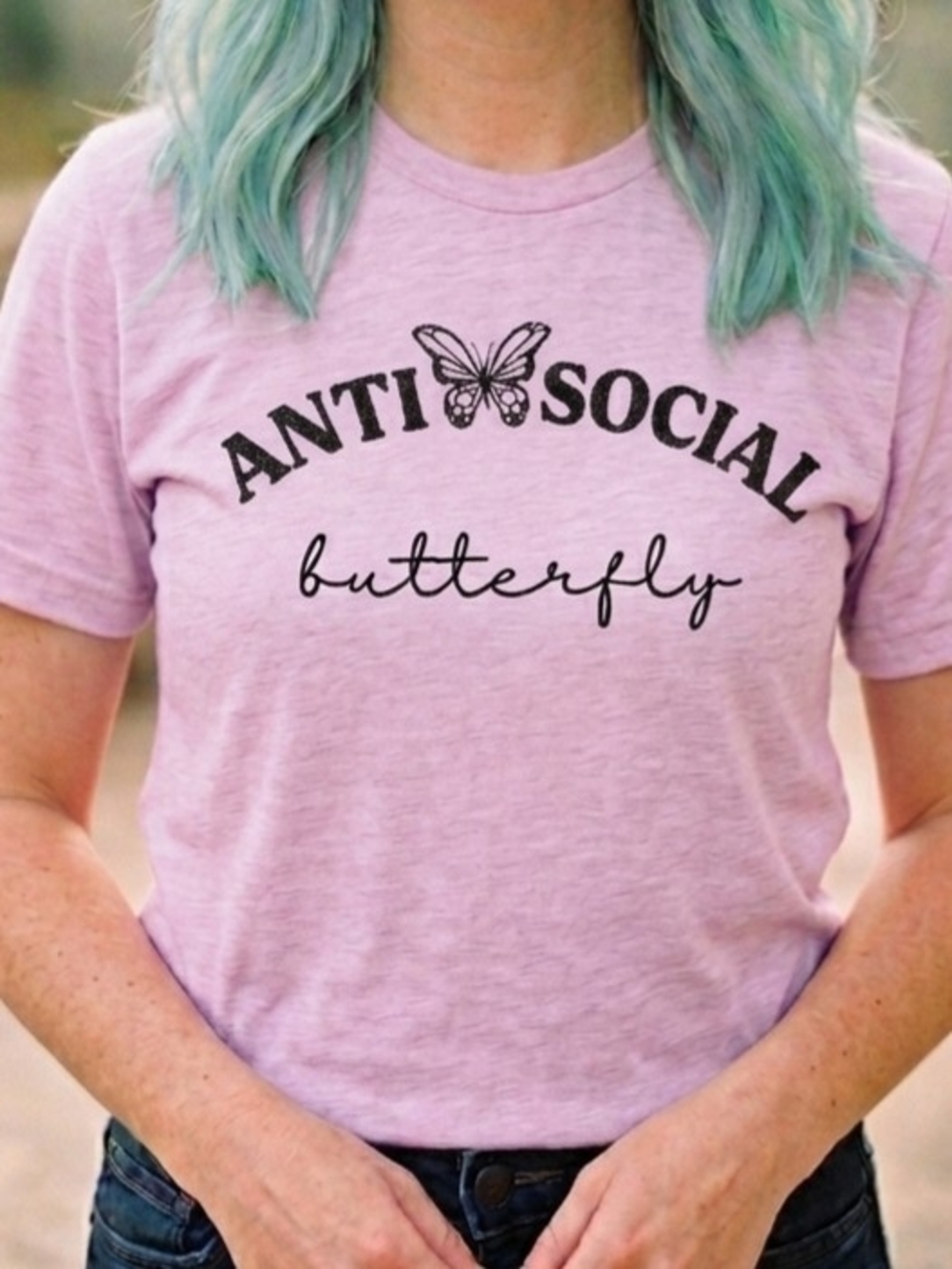 NWT  "Anti Social Butterfly" Lavender Graphic Tee
